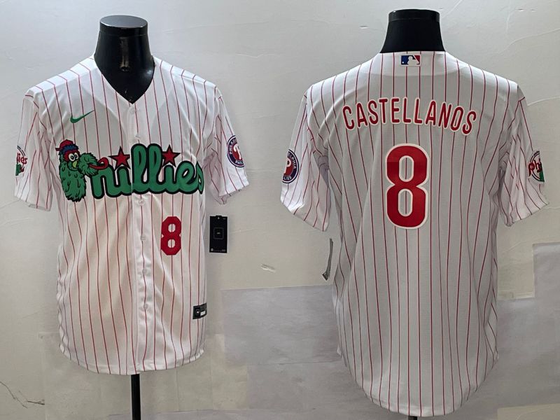 Men Philadelphia Phillies #8 Castellanos White Stripe Three generations Joint Name Game 2025 Nike MLB Jersey style 4->san francisco giants->MLB Jersey